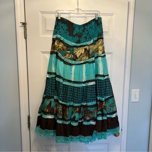 Alberto Makali Long Ruffle Flare Skirt Colorful Floral Pattern